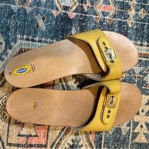 DR. SCHOLL’S Original Leather Wooden Slip On Sandals